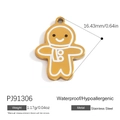 Gingerbread man stainless steel pendant in gold finish for Christmas DIY necklaces - White Scarf Ginger Man (PJ91306)