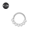 Silver F136 titanium clicker hoop ring with seven marquise zircons for ear and nose piercing - Style 7 / Silver