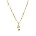 Gold birthstone necklace with a white pearl and green gemstone on an O-chain - August Necklace