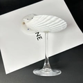 Creative seashell-shaped cocktail glass with white textured rim and elegant long stem - Scallop Wine Glass