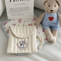 Quilted cream sanitary bag with cute bunny embroidery and matching floral cotton pad - Rabbit & Rose