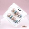 Cat eye aurora mermaid tail press-on nails with 3D water ripples on display card - S / Blue Green Mermaid Tail Cat Eye Style (FMD027)