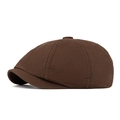 Deep brown cotton newsboy cap in vintage style with panelled stitch and top button - Coffee