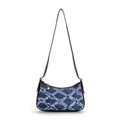 Gesteppte Jeans-Schultertasche in Blau mit Used-Look, Fransen und Lederbesatz - Raute Blau