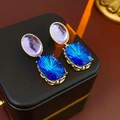 Vintage French style drop earrings with purple and blue crystals in gold floral setting - 6# Silver Pin Rhinestone Studs (Gold Plated)