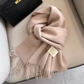 Soft beige-pink 100% Australian wool scarf with fringe detail on grey leather base - Mocha