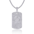Silver Hamsa Hand rectangular pendant with full moissanite stones on tennis chain - Rectangle Hamsa Tag