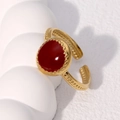 Detail of vintage gold stainless steel ring featuring a round red stone on white spheres - Vintage Round Red Stone Style (JR540)