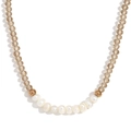 Handmade necklace with white freshwater pearls, faceted crystals, and gold beads - Light Coffee Transparent