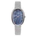 Reloj GEDI para mujer con caja ovalada de plata y esfera de nácar azul elegante - Correa Plateada Esfera Azul