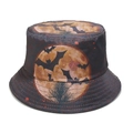 Detail shot of Halloween bucket hat featuring bats and moon print on dark fabric - M (56-58cm) / Bat Moon All-over Print Style (B)