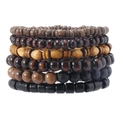 Set of 6 handcrafted multilayer wood and lava stone beaded bracelets for men - Volcanic Stone Wood Bead Multicolor Set (25)