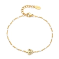 Macro detail of gold tree of life charm and white beads on stainless steel bracelet - White