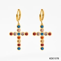 Goldene Creolen mit bunten Zirkon-Kreuzanhängern in Blau, Rosa und Violett - Gold Mehrfarbiger Zirkonia (KDE1378)