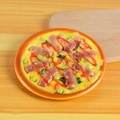 Artificial pizza model featuring sausage and mixed vegetables on a wooden tray - Ham Pizza