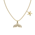 S925 Sterling Silver Gold Mermaid Tail and Starfish Pendant Necklace with Pearl Accents - 925 Silver / Gold Fishtail Starfish Necklace (DY190803-S-G-WH)