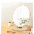 Minimalist round wooden desktop vanity mirror with adjustable rotating stand for students - Oval Hinged Mirror