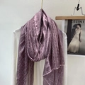 Close-up of lightweight purple cotton linen scarf with elegant lace stitching detail - Purple