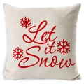 Beige linen Christmas pillow cover featuring red Let it Snow text and snowflakes - A-25