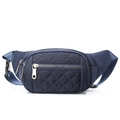 Navy blue quilted nylon waist bag with diamond stitching and adjustable strap - Blue