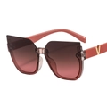 Fashion cat-eye sunglasses with brick red frames, gradient lenses and gold V decoration - Champagne Frame Pink Temple Gradient Tea Pink Lenses