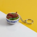 Miniature blue floral bowl keychain with realistic braised chicken wing noodles toy - No.38 Chicken Wing Noodles (Model)