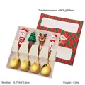 Christmas 4-piece golden stainless steel spoon set with cartoon toppers in a red gift box - Style B - 4Pcs - Red Box / Gold