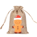 Christmas burlap drawstring bag with cute gingerbread man pattern for candy gifts - Playful Gingerbread F-02 / 10*15cm