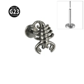 Massief G23 titanium schorpioen labret piercing met platte achterkant ontwerp - Schorpioen - Staalkleur / 1.2x8mm
