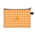 Waterproof checkerboard pouch with orange melon print and secure zipper closure - 10-Melon Orange White Plaid