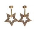 Elegant gold-plated star hoop earrings with sparkling zircon crystals on white background - Hollow Star with Rhinestones Style