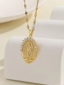 Close-up of Virgin Mary pendant with gold plating and colorful zircon stones - Gold White Zirconia (TP-04194-02)
