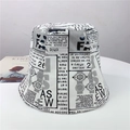 Detail view of newsprint pattern bucket hat made of durable black and white canvas fabric - 56-58cm (Adjustable) / White