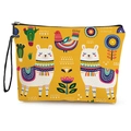 Trousse à cosmétiques jaune en toile avec imprimés alpaga et cactus et zip noir - Jaune