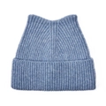 Detailed close-up of light blue cat ear beanie showing thick ribbed knitting texture - Blue