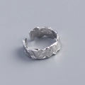 Detailed view of the irregular hammered texture on this adjustable S925 silver ring - Adjustable Open / White Gold