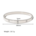 Silver steel bangle with square cubic zirconia settings and 64mm inner diameter size - Classic Wide Flat Zirconia Style (HF-B5179-S)