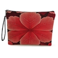 Borsa da trucco rossa con motivo a foglie, cerniera nera e cinturino da polso comodo - Stile Venatura Foglia Rossa (Stile 1)