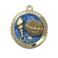 French vintage gold shell and conch pendant with blue enamel and pearl inlay detail - Blue Pearl Clam Shell-22061