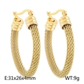 Retro C-shape gold earrings with woven texture and 31x26mm outer diameter size - Style F (KE109350-LO)