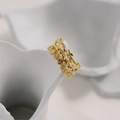 Three-piece honeycomb geometric stackable ring set in 18K gold-plated titanium steel - Honeycomb Wave And Branch Set