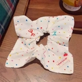 Plaid bow scrunchie in white with colorful polka dots and a cute cherry patch detail - Colorful Polka Dot Bow