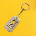 Silver stainless steel rectangular hollow letter keychain with polished metal split ring - Letter R