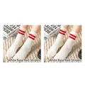 White cotton thigh high socks with red stripes in academic style on beige knit background - Double Stripe Socks (White Red)