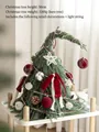 50cm Grinch-style mini Christmas tree with LED lights and red velvet ball ornaments - Burgundy Crooked Neck Tree Set (With Lights)