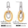 Detailed view of two-tone industrial U-link stainless steel earrings in gold and silver - Two-tone Interlocking Style (JDE0109021-PS)