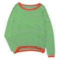 Pull en maille rayé vert et blanc avec finitions bord-côte orange contrastantes - S / Vert