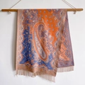 Ethno-Schal in Orange und Blau mit Paisley-Blumenmuster und feinen Fransen am Saum - 200*65cm / Orange Blau (BXS-588)