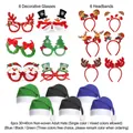 Set natalizio da 18 pezzi con cerchietti a corna di renna, occhiali festivi e cappelli - Set di Occhiali di Natale 7 (6 Occhiali+6 Fasce+6 Cappelli 30x40cm)