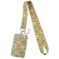 Spring floral lanyard with matching ID badge holder and metal clasp for keys - KP204-15 Orange Purple Floral Card Holder Set
